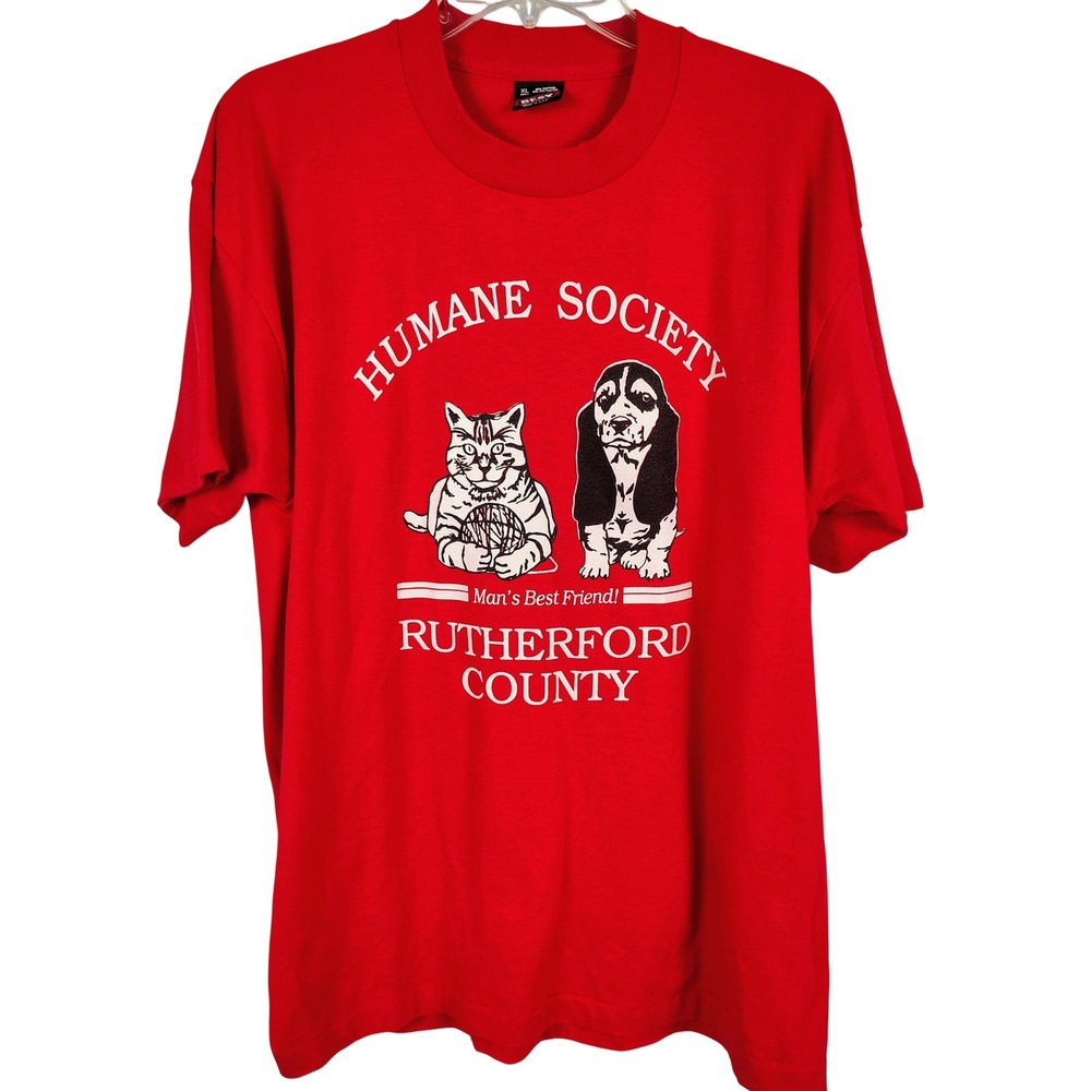 Fruit of the Loom XL Humane Society Tee Red Cotton Blend Vintage single stitch